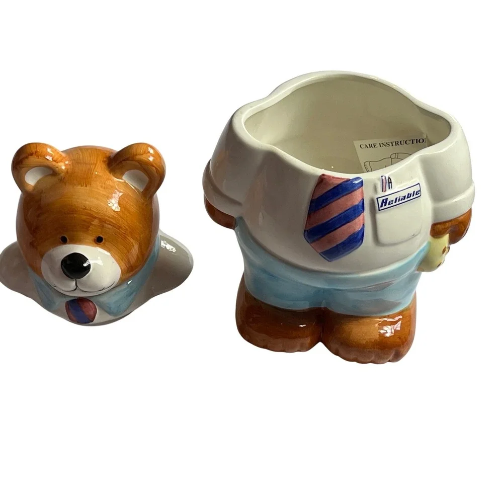 Mr Reliable Bear Cookie Jar Ceramic Handcrafted Professional‎ Bear Figurine